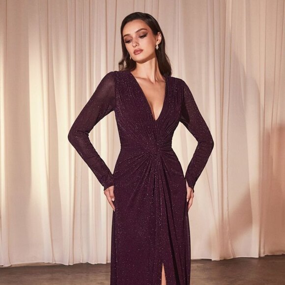 Cinderella Dresses & Skirts - NEW FORMAL LONG SHEATH MESH DRESS W/ LONG SLEEVES & GATHERED WAISTLINE CD CK2989